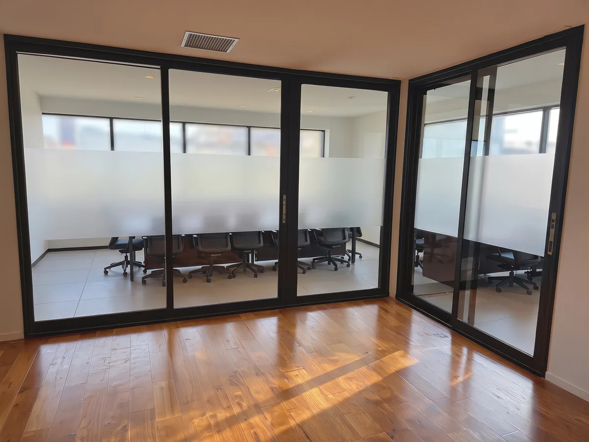 Frosted decorative film on glass partition