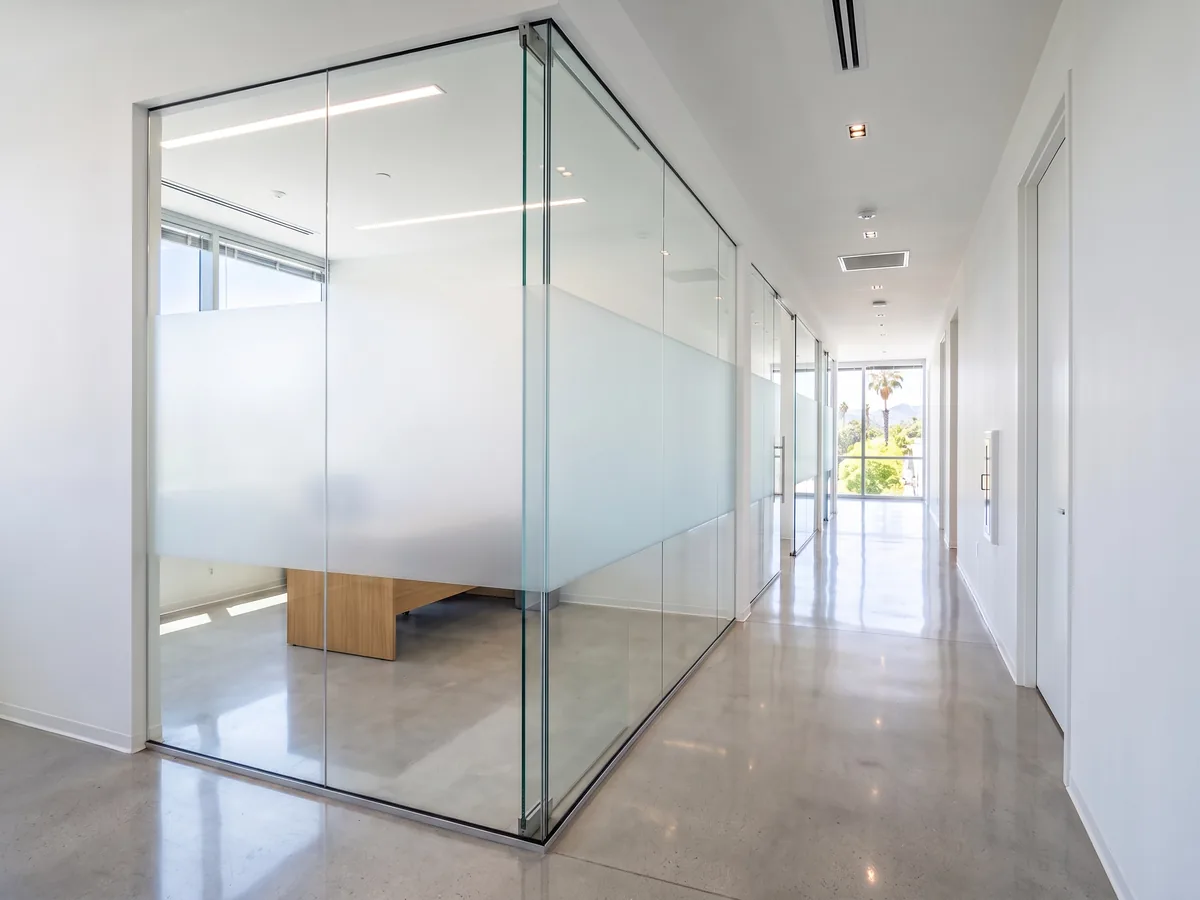 Frosted film on glass partition